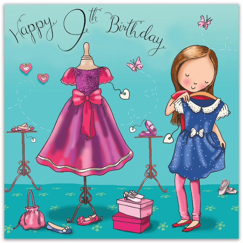 Twizler 9th Birthday Card for Girl with Dress - Girls Age 9 Year Old Childrens Happy Birthday Card Gifts - Image 2
